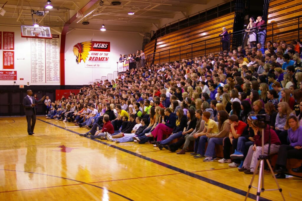 Dain Blanton giving a motivational speech
